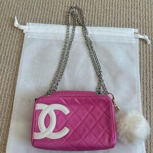CHANEL custom painted Pink Quilted Crossbody Bag